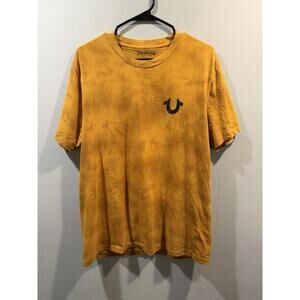 Mens True Religion T Shirt Size XL Crew Neck Gold Tie-dye